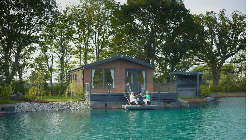 Luxury static caravan holiday homes sited near fishing lakes at Spring Lea Holiday Park in Shropshire