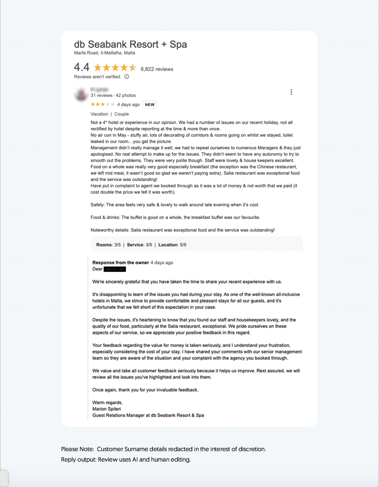 AI Negative Review Response for Hotel